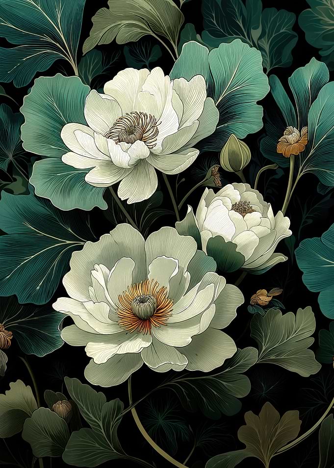 William Morris maximalist floral Wall Art vintage botanical Print sage Green Flower Painting Art Nouveau wall art