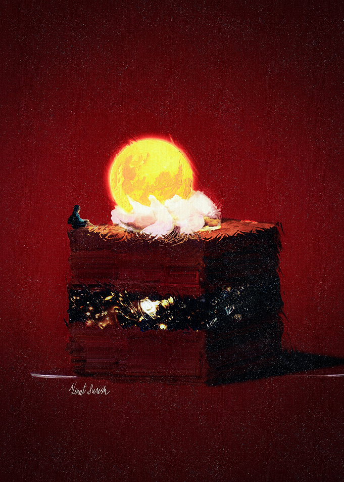 Surreal Moon Cake Abstract Painting