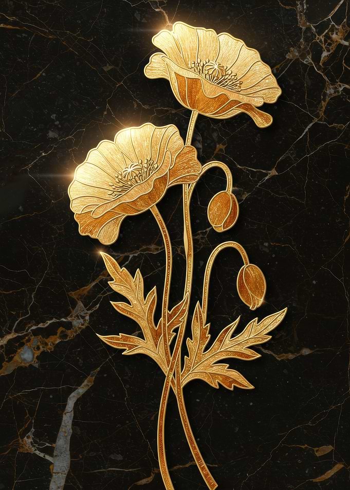 Golden Poppies on Marble