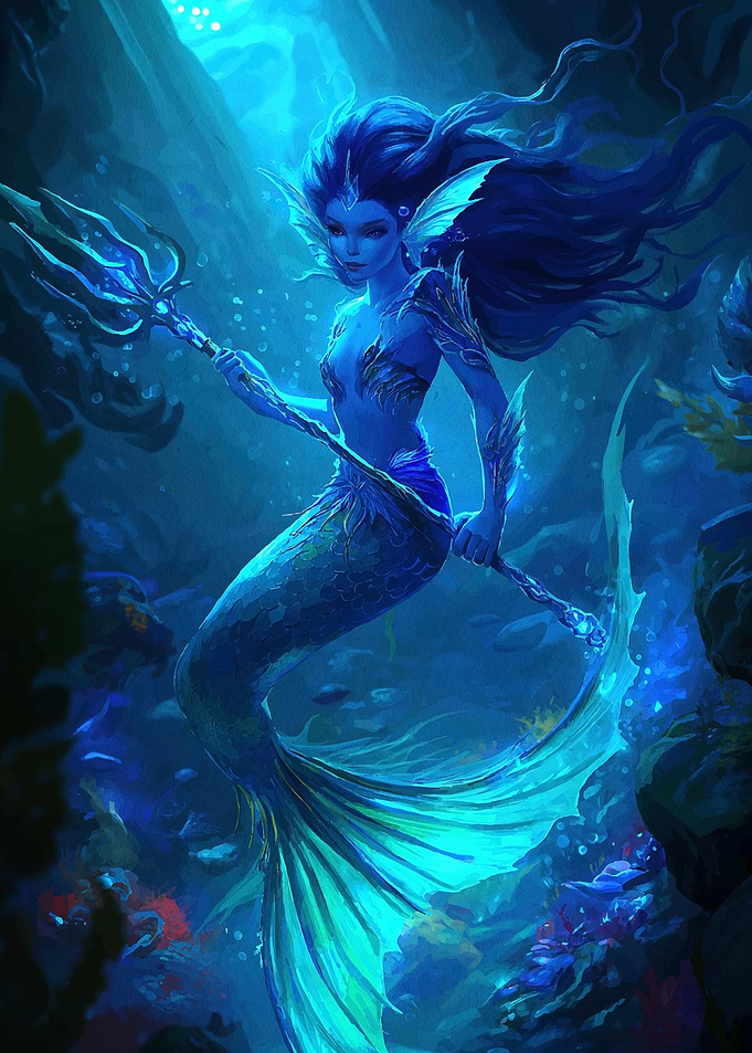 Blue Mermaid Trident Underwater
