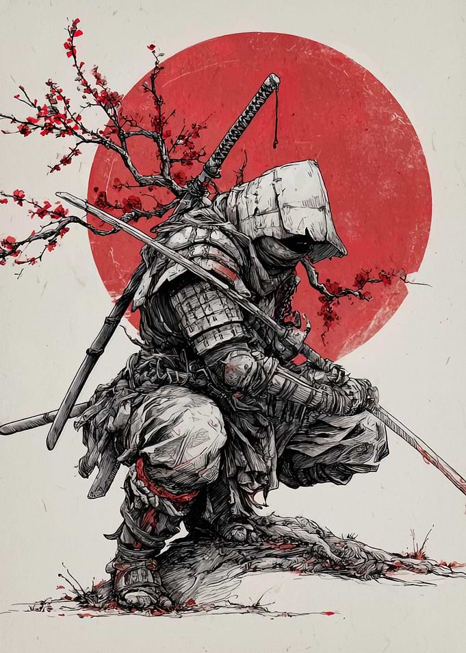 Samurai Warrior with Cherry Blossoms