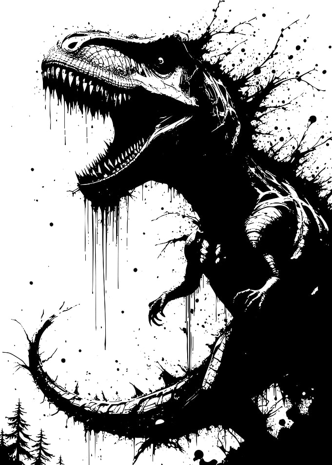 Black and White Dinosaur Illustration