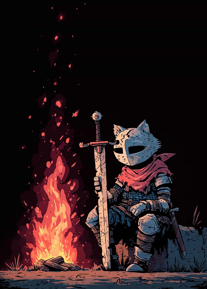 Cat Knight by Campfire