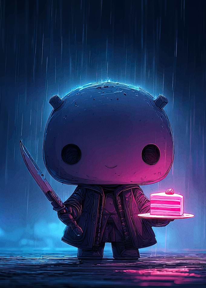 Cute Robot with Cake and Sword