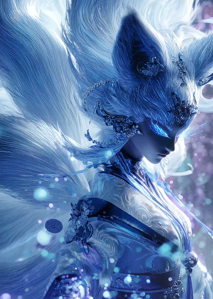 Blue Fox Spirit Digital Art Portrait