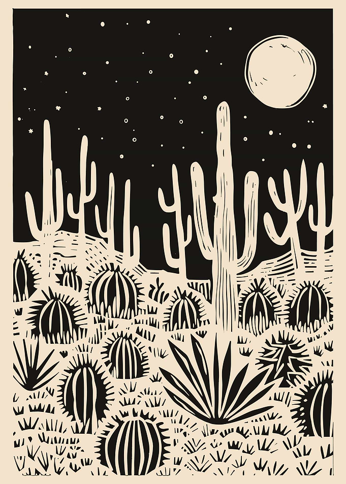 Desert Night Cactus Landscape Illustration