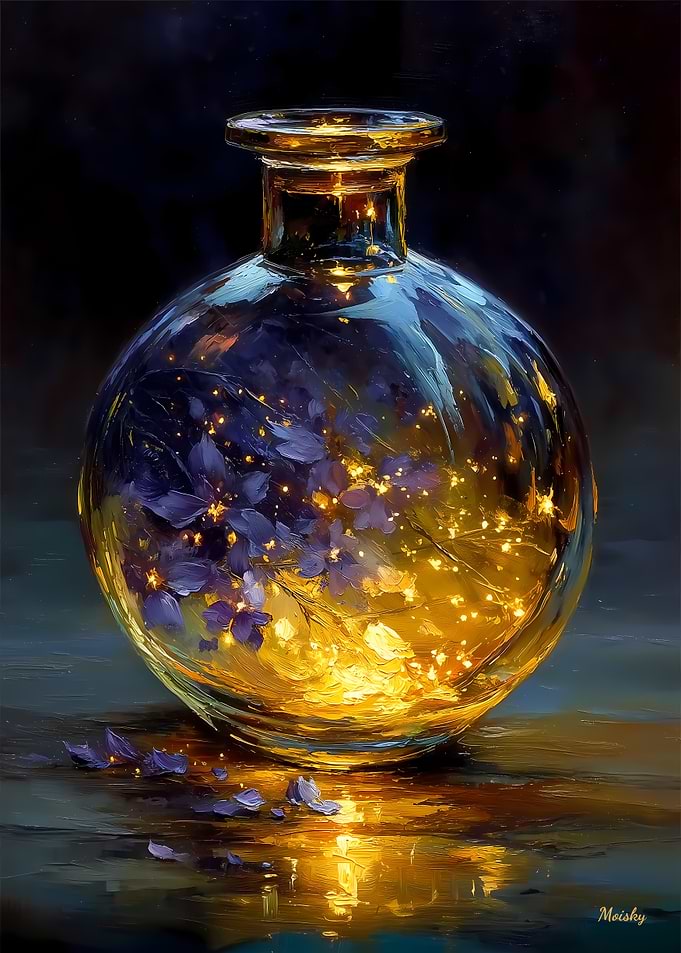 Twilight Petals – Glowing Violet Essence in a Bottle
