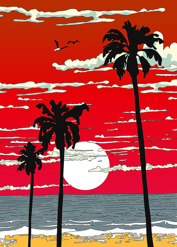 Tropical Sunset with Palm Trees