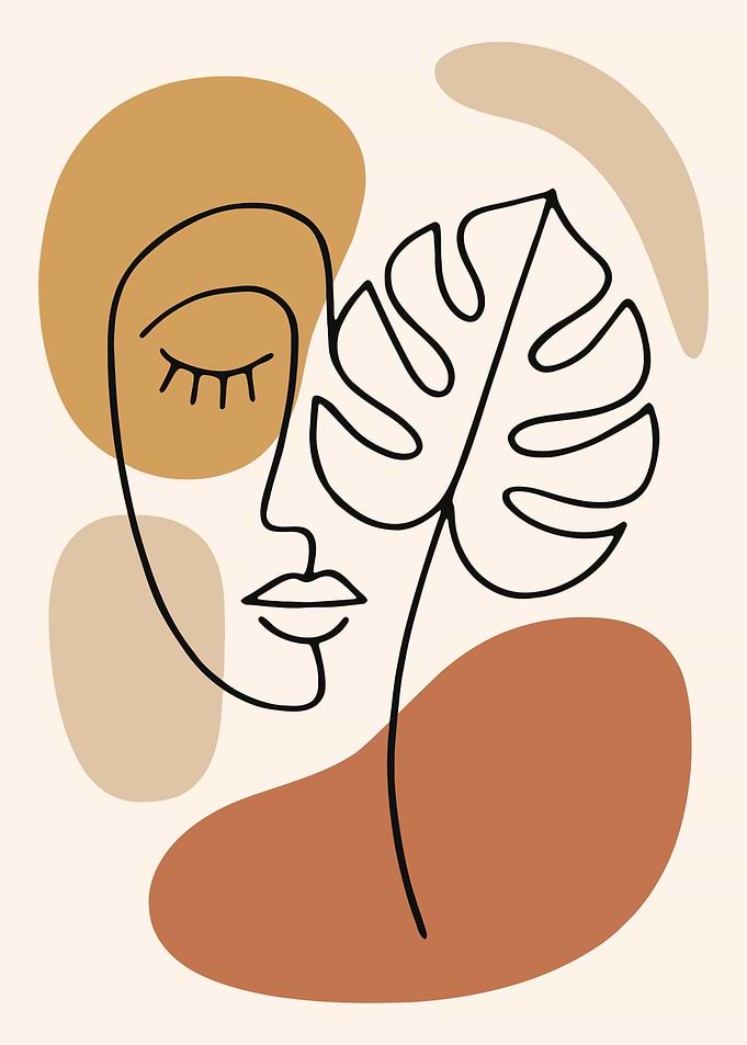 Minimalist Face with Leaf Line Art
