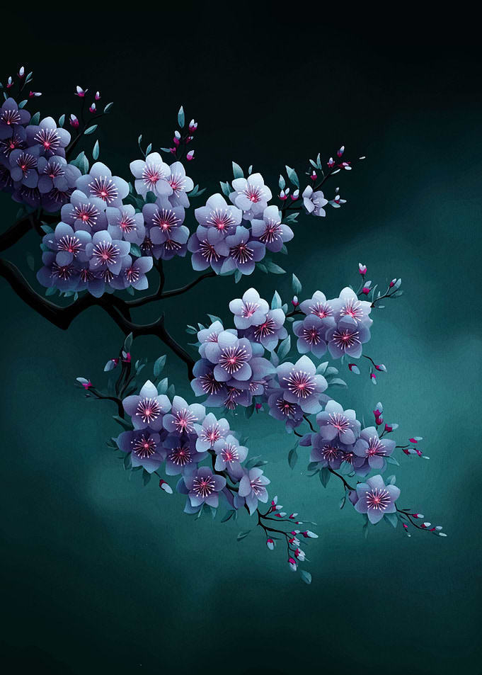 Floral Branch with Purple Blossoms