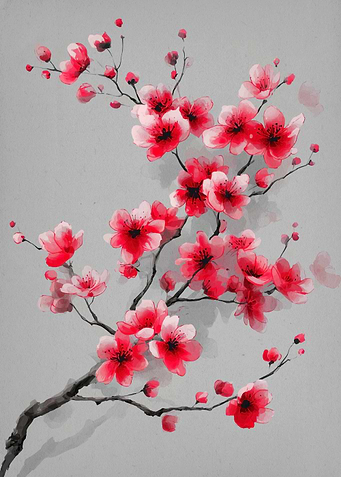 Red Cherry Blossom Branch Painting