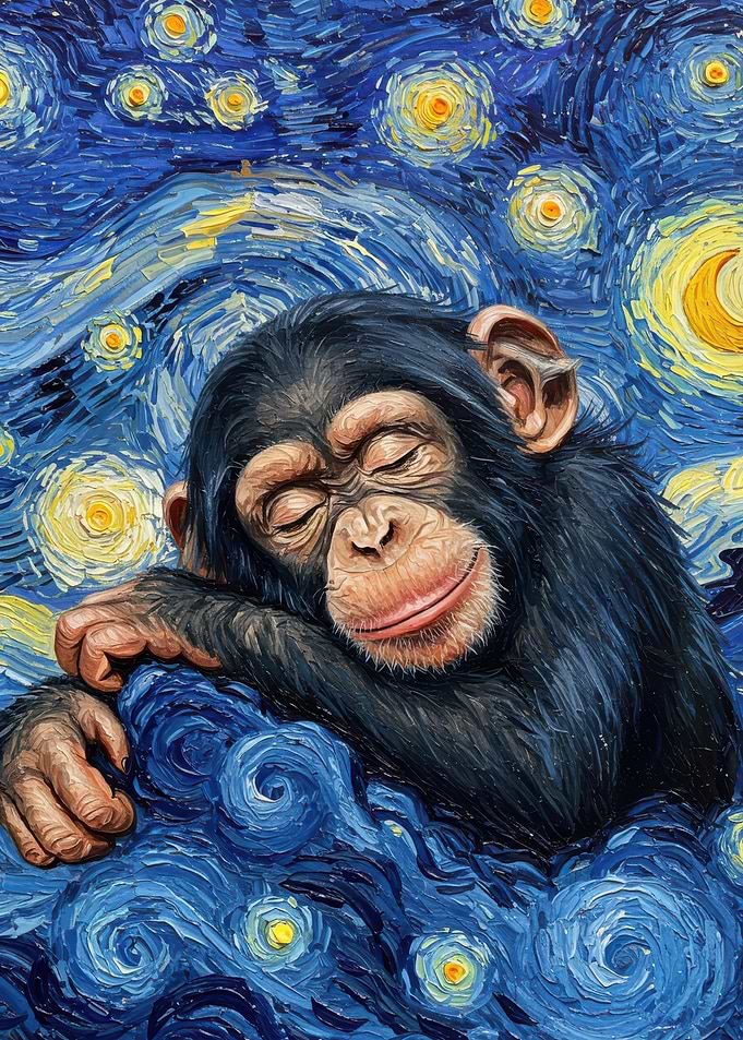 Sleeping Monkey in Starry Night Style