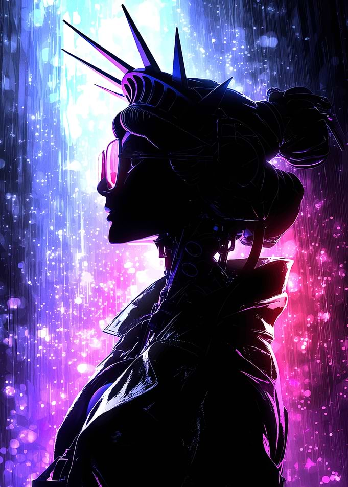 Cyberpunk Statue of Liberty Silhouette