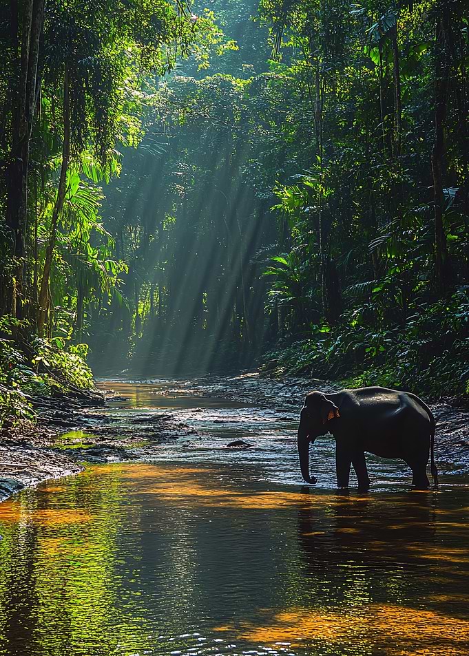 Elephant in Jungle River