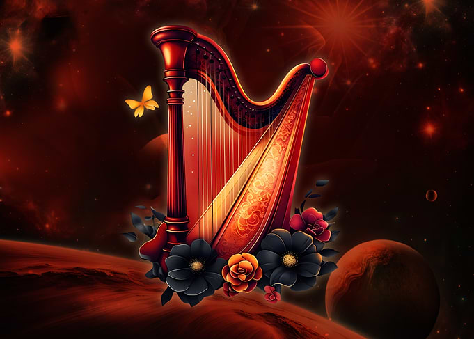Harp in Space with Floral Accents