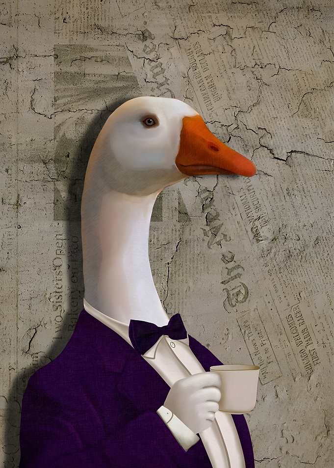 Elegant Goose with Tea Cup