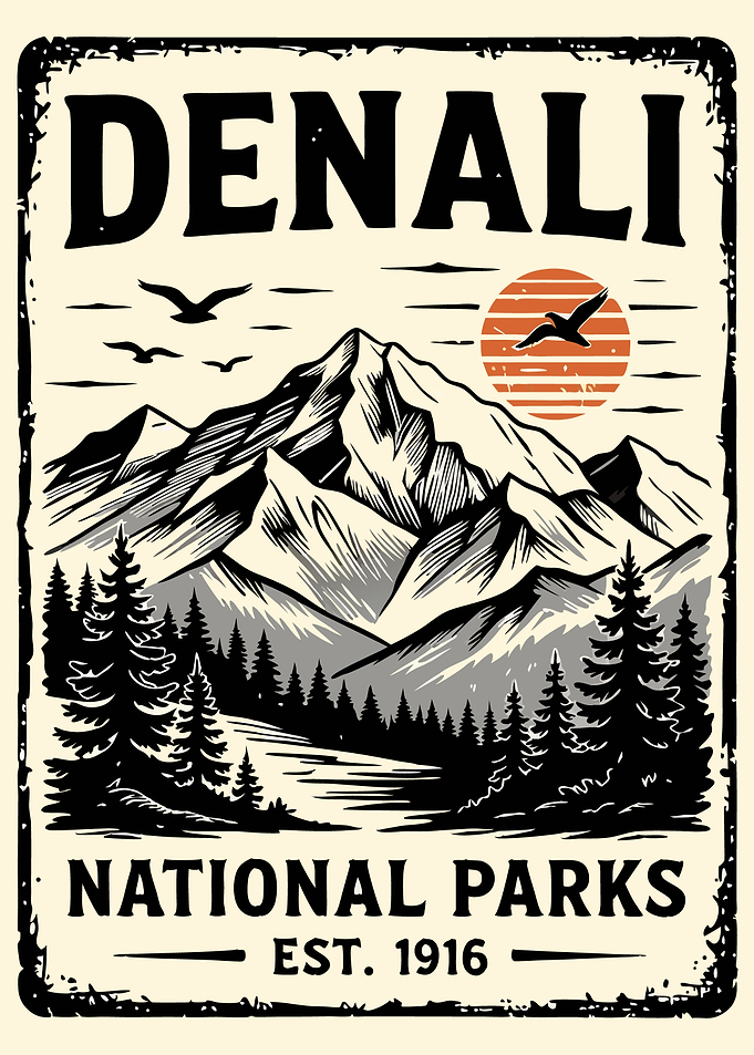 Denali National Parks Vintage Style Poster