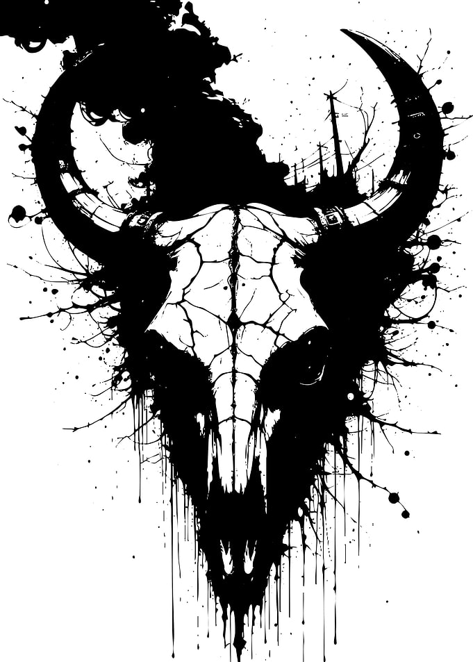Black and White Bull Skull Illustration