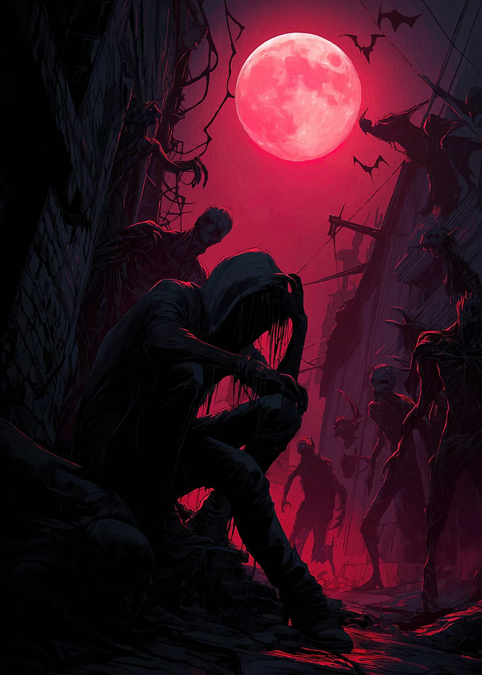 Apocalyptic Despair Under a Crimson Moon