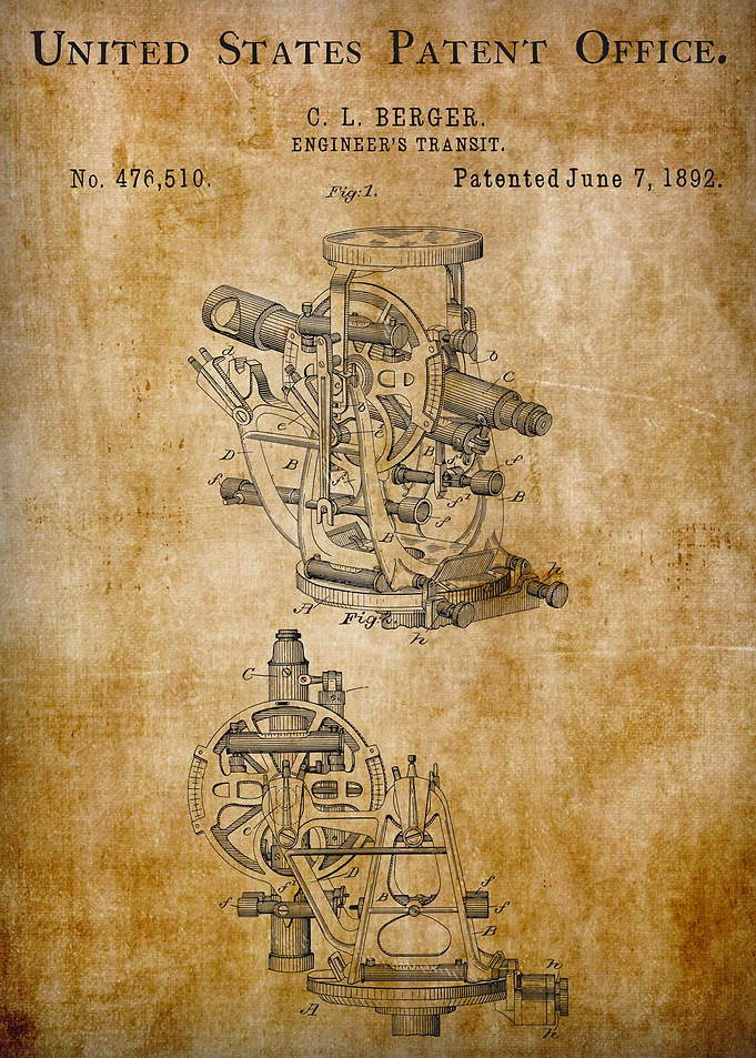 1892 vintage engineers transit patent