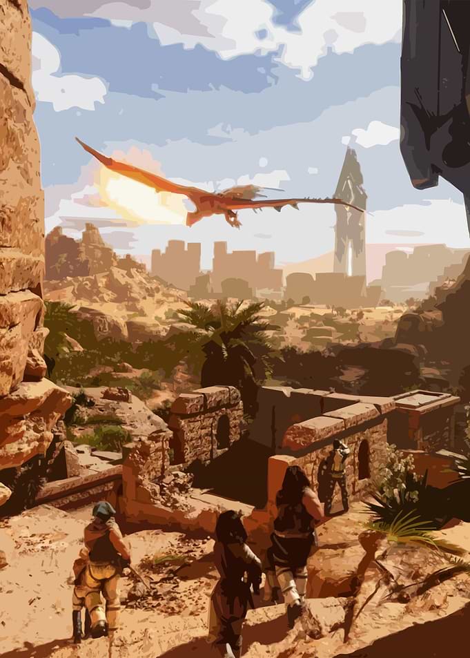 Fantasy Desert Landscape with Dragon