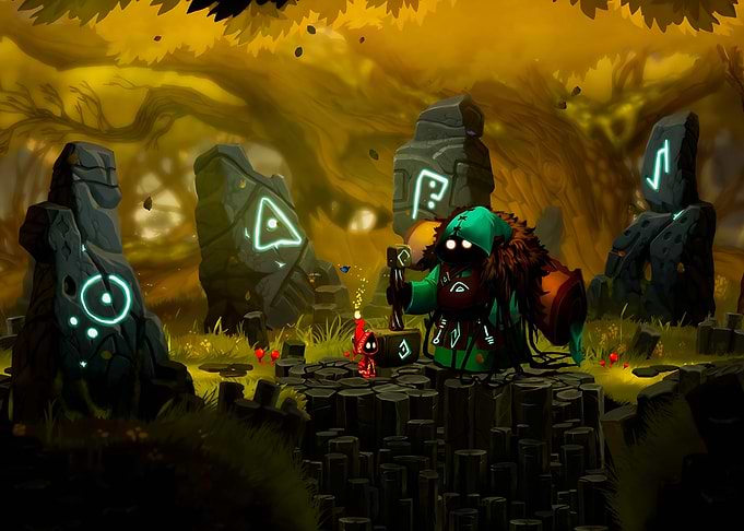 Enigmatic Forest Scene with Runestones