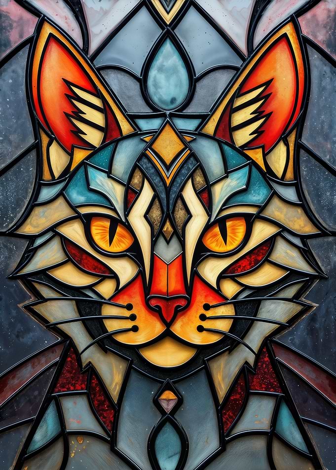 Stained Glass Cat Portrait