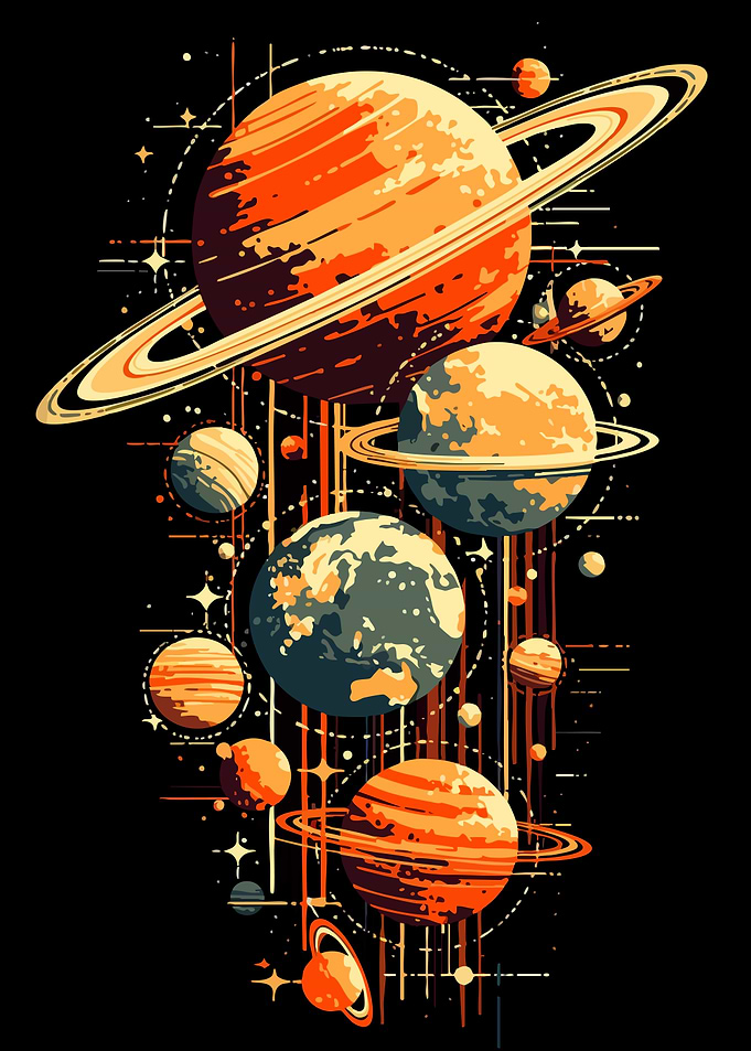 Colorful Planets in Space