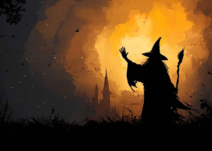 Silhouette Wizard with Castle Backdrop
