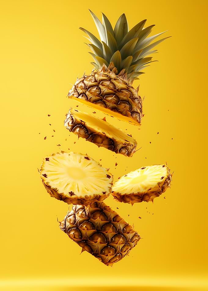 Sliced Pineapple on Yellow Background