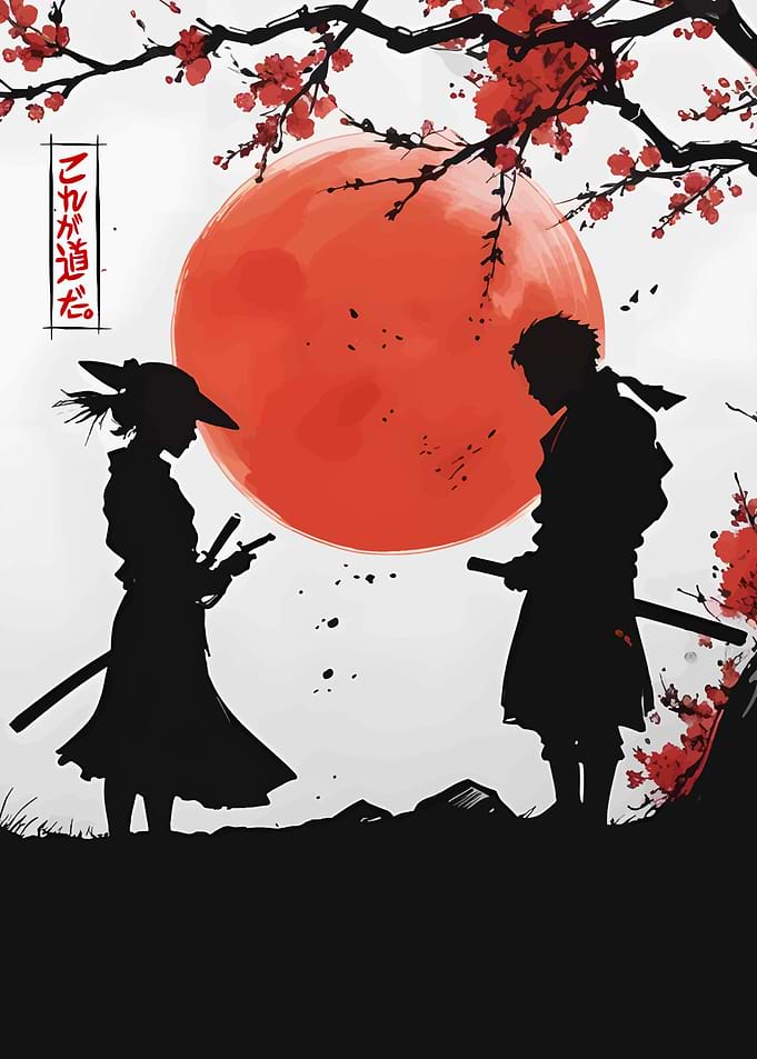 Samurai Duel Under Cherry Blossoms