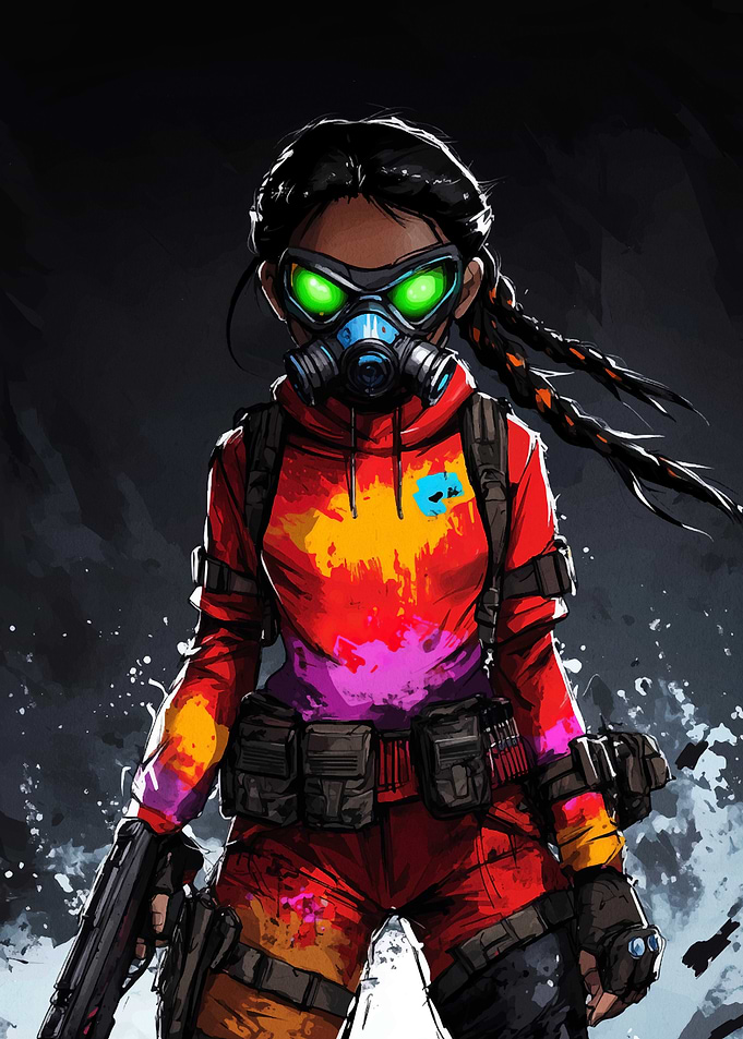 Girl with Gas Mask and Guns