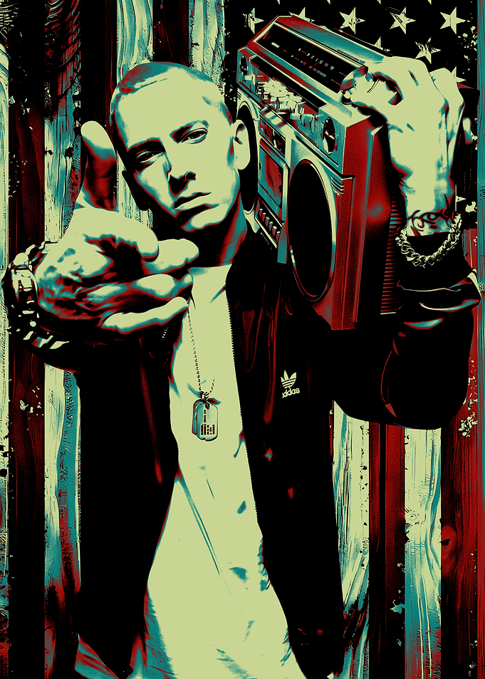 Eminem with Boombox and American Flag