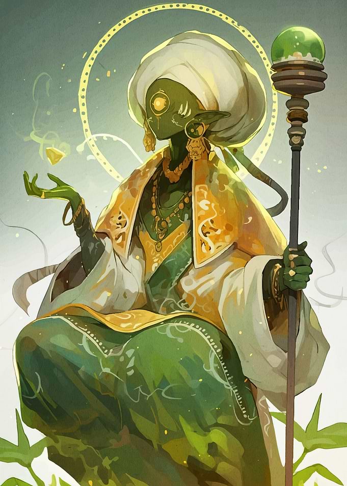 Green-skinned staff