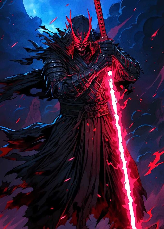 Dark Samurai Glowing Red Sword