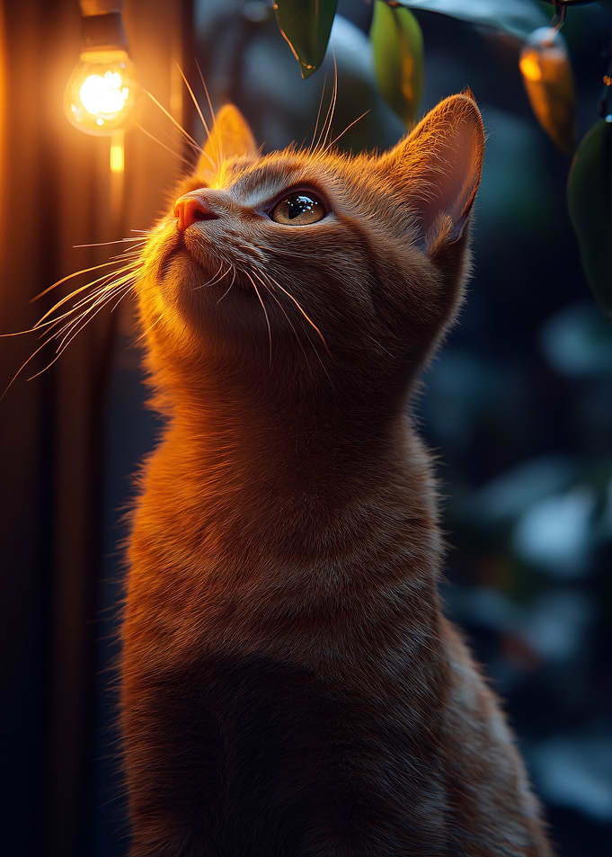 Ginger Cat Gazing at Light