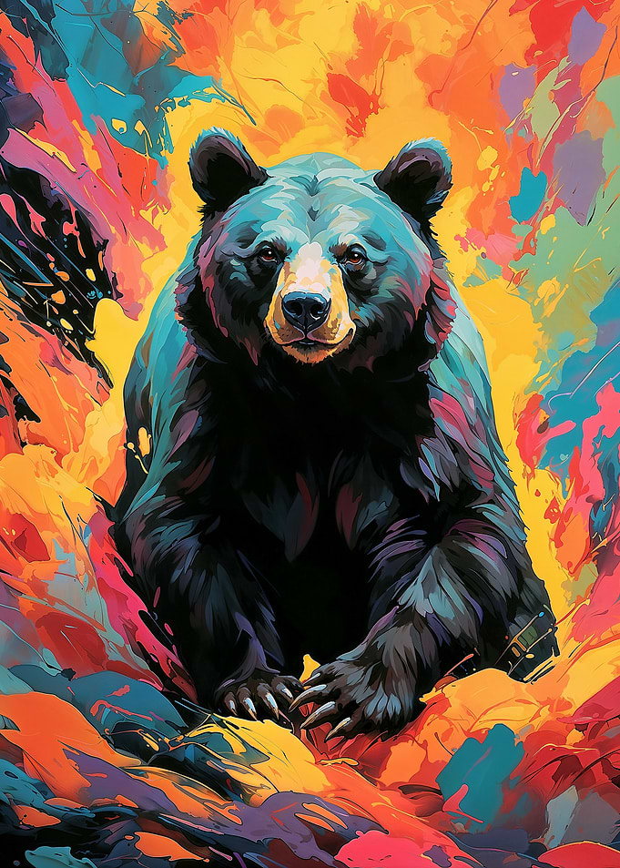 Colorful Black Bear Charging - Vivid Instincts
