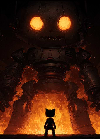 Cat vs. Giant Robot in Fire