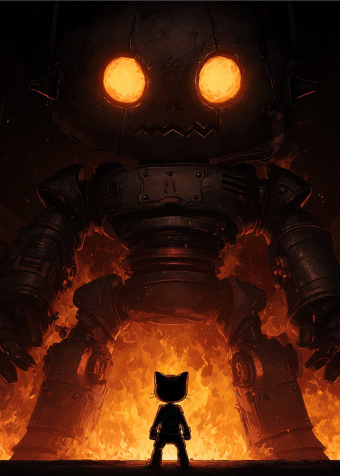 Cat vs. Giant Robot in Fire