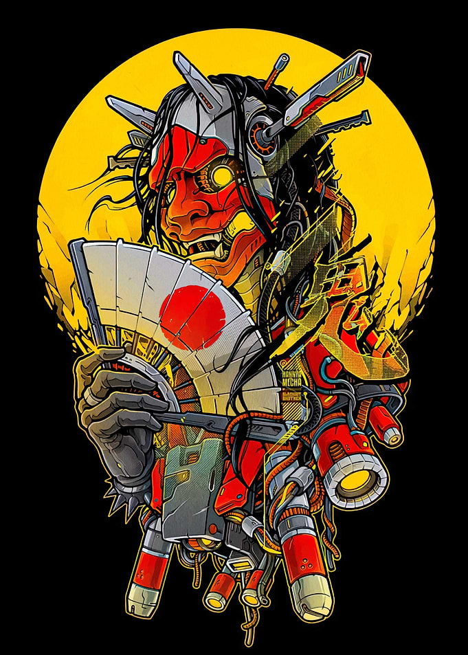 Cyberpunk Oni with Japanese Fan