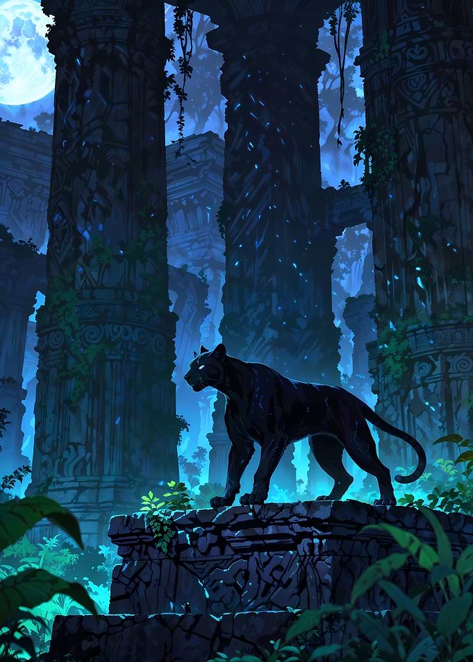 Black Panther in Ancient Ruins