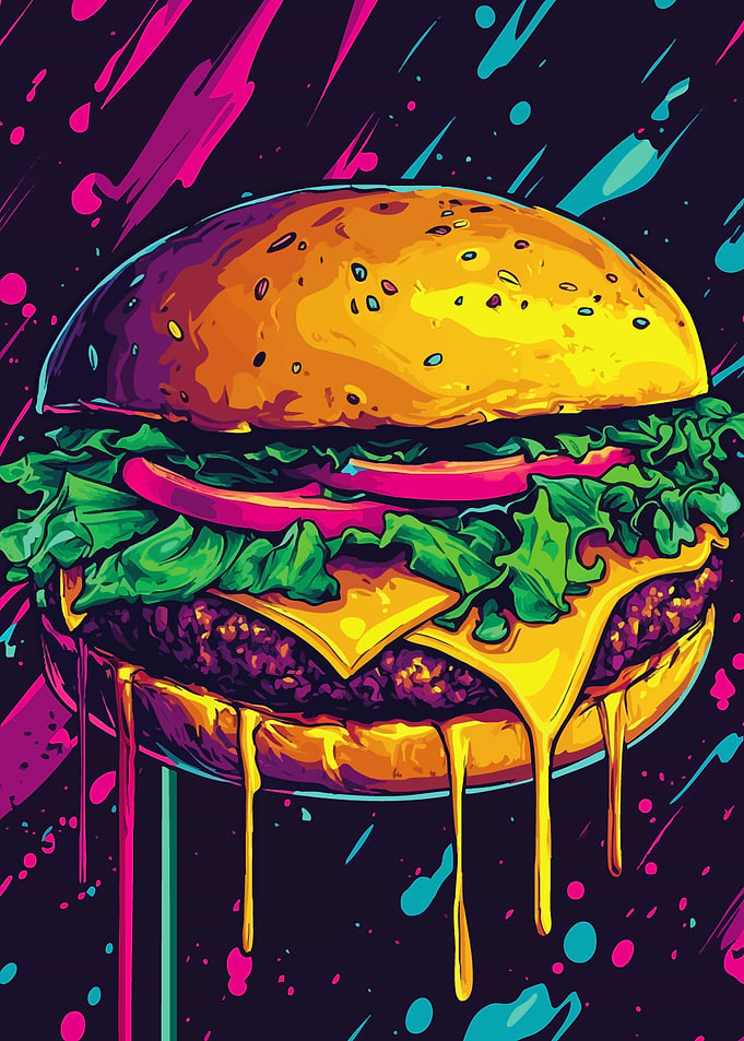 Colorful Burger with Dripping Cheese