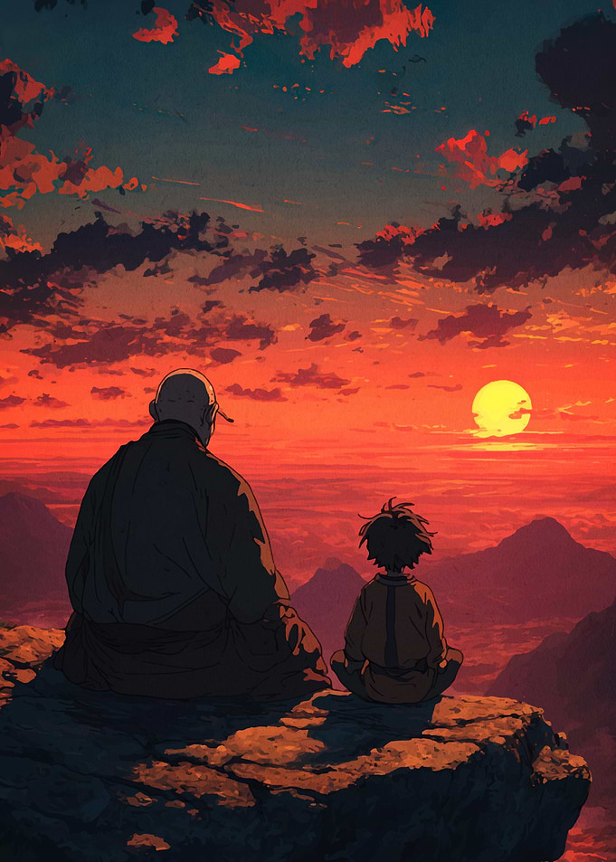 Sunset Meditation on Mountain Peak