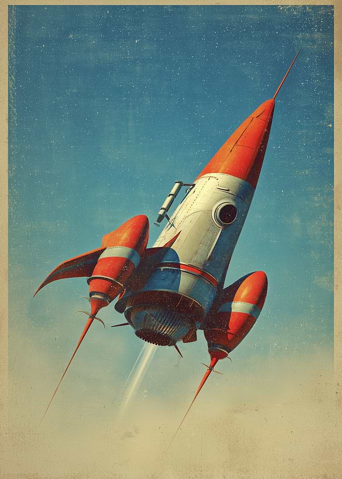 Retro Rocket Ship in Flight