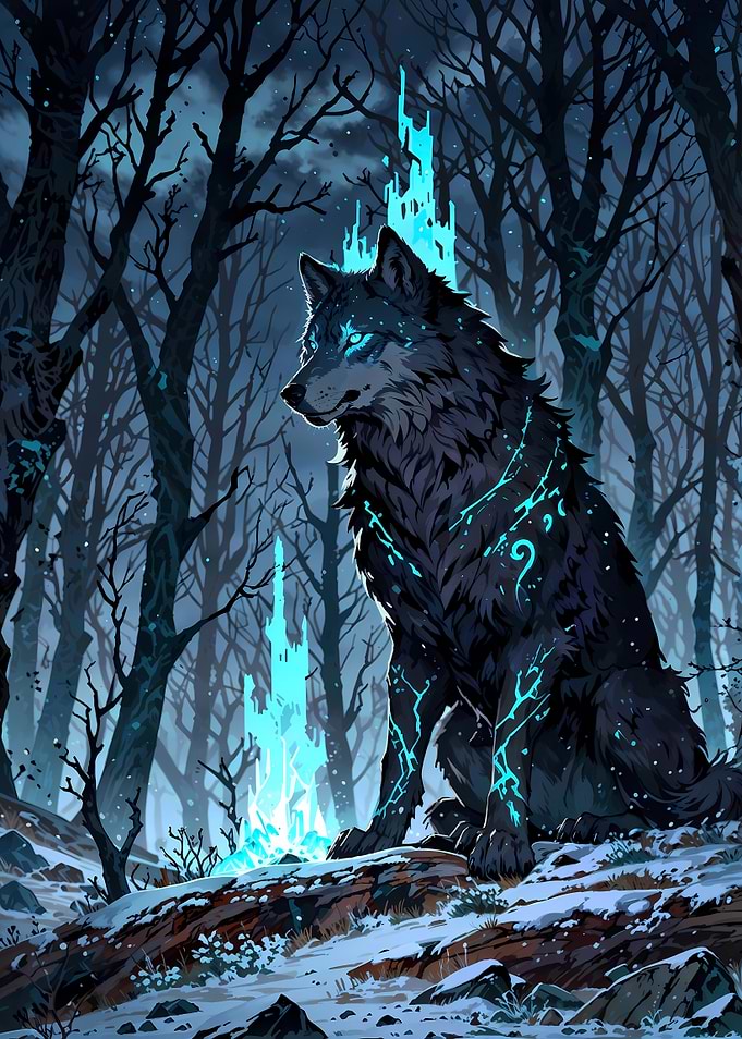 Mystical Wolf in Winter Forest