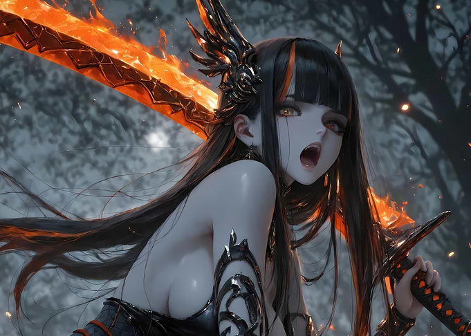 Anime Girl with Flaming Sword