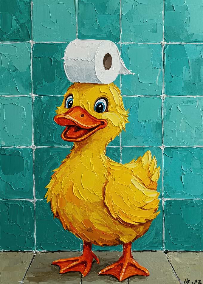 Duck with Toilet Paper on Head