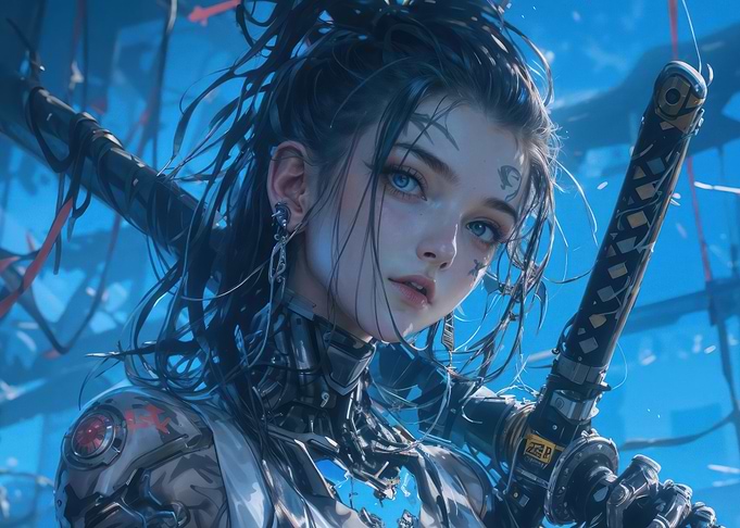 Cyberpunk Girl with Katana