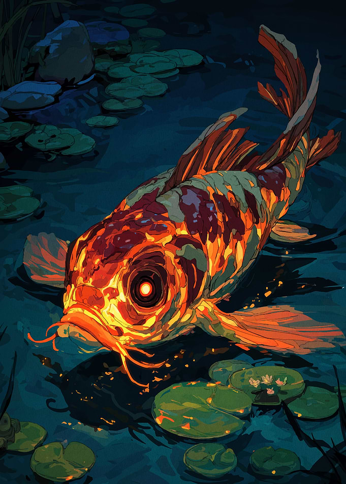 Koi Fish in Lily Pond