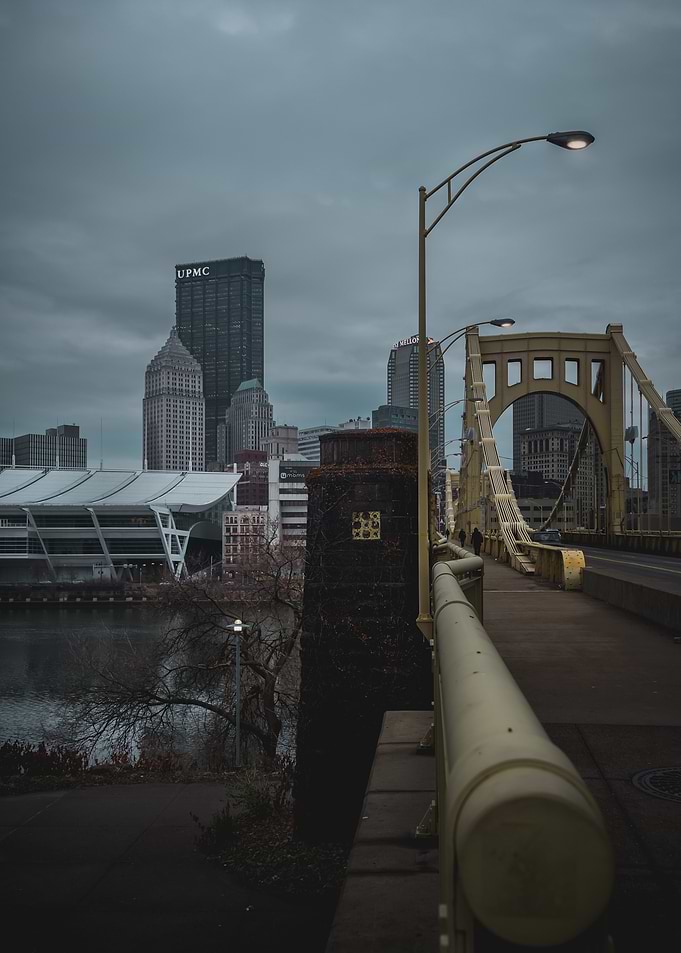 Pittsburgh cityscape from a bridge view